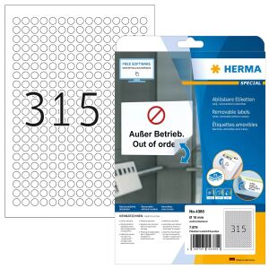 HERMA Ablösbare Etiketten A4 Ø 10 mm rund weiß Movables/ablösbar Papier matt 7875 St.