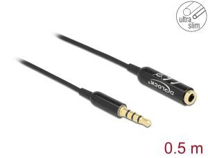 DeLOCK Audio Verlängerungskabel Klinke 3,5 mm 4 Pin Stecker zu Buchse Ultra Slim 0,5 m schwarz