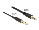 DeLOCK Audio Verlängerungskabel Klinke 3,5 mm 4 Pin Stecker zu Buchse Ultra Slim 0,5 m schwarz