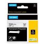 DYMO Rhino Industrie Permanente Polyesteretiketten | 12 mm x 5,5 m | Schwarz auf Weiß | selbstklebendes Schriftband | für Rhino und LabelManager Beschriftungsgerät