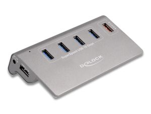 DeLOCK USB 10 Gbps Hub mit 4 USB Typ-A Ports + 1 Schnellladeport inkl. Netzteil