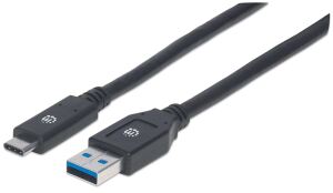 Manhattan USB 3.1 Typ C Gen1-Kabel, Typ C-Stecker auf Typ A-Stecker, 5 Gbit/s, 3 m, schwarz