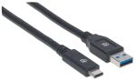 Manhattan USB 3.1 Typ C Gen1-Kabel, Typ C-Stecker auf Typ A-Stecker, 5 Gbit/s, 3 m, schwarz