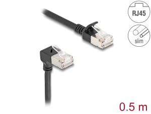 DELOCK RJ45 Netzwerkkabel Cat.6A S/FTP Slim 90°unten 0,5m sw