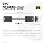CLUB3D VGA Cable Bidirectional M/M 3m/9.84ft 28AWG