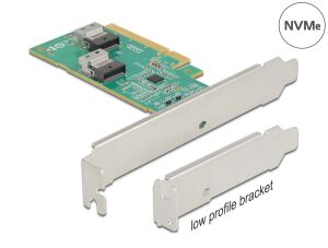 DeLOCK PCI Express 4.0 x8 Karte zu 2 x intern SFF-8654 4i NVMe - Bifurcation - Low Profile Formfaktor