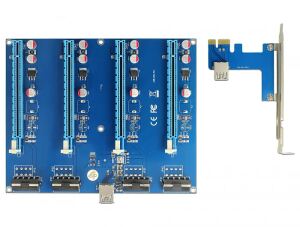 DELOCK Riser Karte PCI Express x1 > 4 x PCIe x16 60cm USB