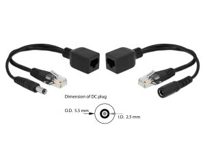 DELOCK Passives PoE Adapter Set RJ45 DC 5,5 x 2,5 mm