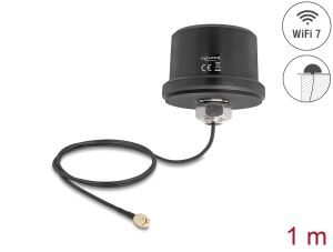 DeLOCK WiFi 7 Antenne RP-SMA Stecker 3,1 - 3,5 dBi omnidirektional mit Anschlusskabel ULA100 1 m Dachmontage outdoor schwarz