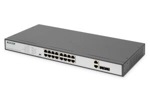 Digitus 16-Port Fast Ethernet PoE Switch, 19 Zoll, Unmanaged, 2 Uplinks
