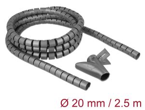 DELOCK Spiralschlauch mit Einziehwerkzeug 2,5m x 20mm grau