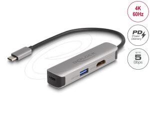 DeLOCK USB Type-C Adapter zu HDMI 4K 60 Hz mit USB Typ-A und USB Type-C Daten + PD 92 W
