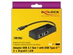 DELOCK Adapter SuperSp. USB3.1 Gen1 + USB/C > 2x Gigabit LAN
