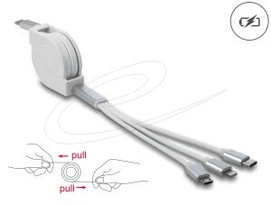 DeLOCK USB Type-C 3 in 1 Aufrollladekabel für Lightning / Micro USB / USB Type-C weiß