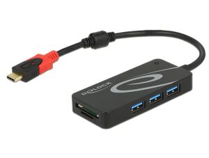 DeLOCK HUB USB 3.0 USB Type-C > 3 Port extern USB 3.2 Gen 1 (3.1 Gen 1) Type-C Schwarz