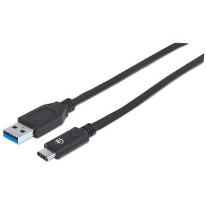 Manhattan SuperSpeed+ USB-C Anschlusskabel, USB 3.1, Gen 2, Typ A Stecker - Typ C Stecker, 10 Gbps, 1 m, Schwarz