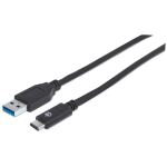 Manhattan SuperSpeed+ USB-C Anschlusskabel, USB 3.1, Gen 2, Typ A Stecker - Typ C Stecker, 10 Gbps, 1 m, Schwarz