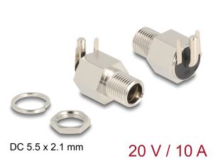 DeLOCK Steckverbinder DC 5,5 x 2,1 mm Buchse zum Einbau Lötversion gewinkelt - Sechskant 20 V / 10 A