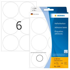 HERMA Vielzwecketiketten/Farbpunkte Ø 50 mm rund weiß Papier matt Handbeschriftung 192 St.