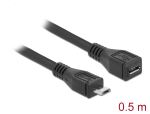 USB Verl. Delock Micro-B -> Micro-B St/Bu 0.50m sw
