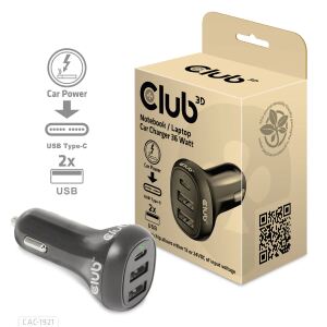 CLUB3D CAC-1921 Ladegerät für Mobilgeräte Laptop Schwarz Zigarettenanzünder Auto