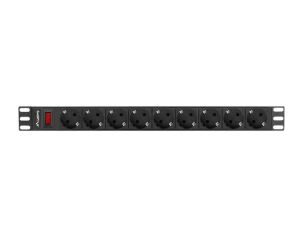 Lanberg PDU-09F-0300-BK Stromverteilereinheit (PDU) 9 AC-Ausgänge 1U Schwarz, Grau