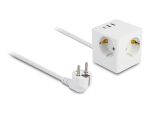 DeLOCK Steckdosenwürfel mit Verlängerungskabel 3-fach mit Kindersicherung und USB Ladegerät, 1,5 m Kabel, weiß