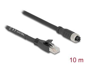 DELOCK M12 Kabel X-kodiert 8 Pin Bu zu RJ45 St 10 m schwarz
