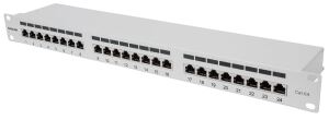 Intellinet 24-Port Cat6a Patchpanel, geschirmt, FTP, 1 HE, Klemmleisten mit 90 Grad abgewinkelten Kabeleinführungen, grau