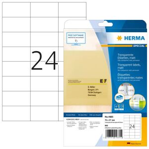 HERMA Etiketten transparent matt A4 70x37 mm Folie 600 St.