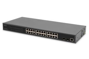 Digitus 24-Port Gigabit PoE Netzwerkswitch,19 Zoll, L2 managed, 2 Uplink Ports, SFP, 430 W, af/at