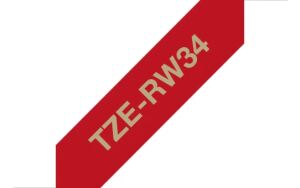 Brother TZE-RW34 Etiketten erstellendes Band Gold auf Rot