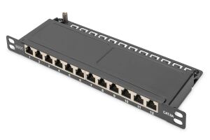 Digitus CAT 6A Slim Patch Panel, geschirmt, 12-Port, 0,5 HE, 10", schwarz
