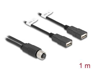 DELOCK M12 Kabel A-kodiert 8 Pin Bu zu 2 x USB 3.0 Typ 1m sw