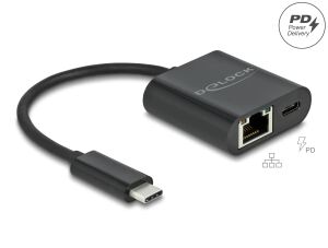 DeLOCK USB Type-C Adapter zu Gigabit LAN 10/100/1000 Mbps mit Power Delivery Anschluss schwarz