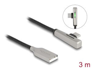 DeLOCK USB 2.0 Kabel Typ-A Stecker zu USB Type-C Stecker gewinkelt mit LED und Schnellladefunktion 60 W 3 m