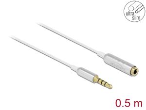 DeLOCK Audio Verlängerungskabel Klinke 3,5 mm 4 Pin Stecker zu Buchse Ultra Slim 0,5 m weiß