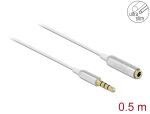 DeLOCK Audio Verlängerungskabel Klinke 3,5 mm 4 Pin Stecker zu Buchse Ultra Slim 0,5 m weiß