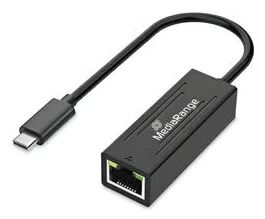 MediaRange USB Type-C Netzwerkadaper mit RJ45 Port, 10/100/1000 Mbps, 20cm, Schwarz