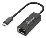 MediaRange USB Type-C Netzwerkadaper mit RJ45 Port, 10/100/1000 Mbps, 20cm, Schwarz