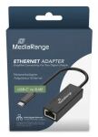 MediaRange USB Type-C Netzwerkadaper mit RJ45 Port, 10/100/1000 Mbps, 20cm, Schwarz