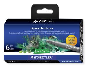 Staedtler Pigment Arts Brush Pen Greens & Turquoises Filzstift Grün, Türkis 6 Stück(e)