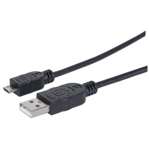 Manhattan Hi-Speed USB Micro-B Anschlusskabel, USB 2.0, Typ A Stecker - Micro-B Stecker, 480 Mbps, 1,8 m, Schwarz