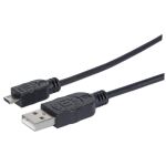 Manhattan Hi-Speed USB Micro-B Anschlusskabel, USB 2.0, Typ A Stecker - Micro-B Stecker, 480 Mbps, 1,8 m, Schwarz