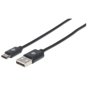 Manhattan USB 2.0 Typ C-Kabel, Typ C-Stecker auf Typ A-Stecker, 480 Mbit/s, 2 m, schwarz