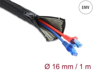 DeLOCK EMV Abschirmgeflechtschlauch mit Reißverschluss hitzebeständig 1 m x 16 mm schwarz