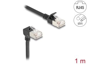 DELOCK RJ45 Netzwerkkabel Cat.6A S/FTP Slim 90°unten 1m schw