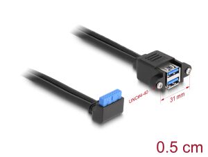 DeLOCK Kabel USB 5 Gbps Pfostenbuchse 90° gewinkelt zu 2 x USB 5 Gbps Typ-A Buchse zum Einbau 50 cm