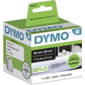 DYMO Original LabelWriter Adressetiketten (Groß) | 36 mm x 89 mm | Rolle mit 260 Etiketten | selbstklebend |für LabelWriter Etikettendrucker und Beschriftungsgerät