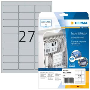HERMA Typenschildetiketten A4 63.5x29.6 mm silber extrem stark haftend Folie matt 675 St.